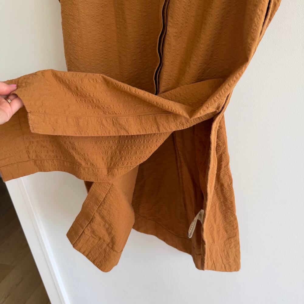 Anthropologie Maeve Side-Slit Cotton Collared Tunic Dress Mustard Yellow L - Picture 7 of 12